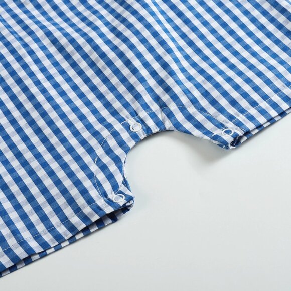 Baby Boy Blue Gingham Embroidered Pumpkin Smocked Shortalls Thanksgiving - Picture 6 of 6